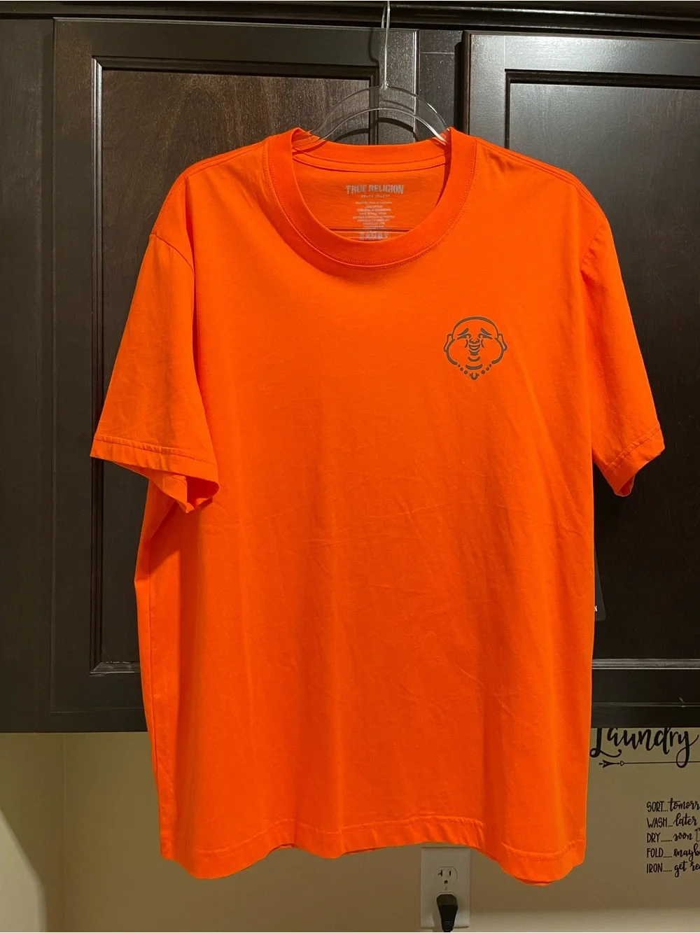 NWT True Religion Red Orange Appliqué Multi Tee Medium